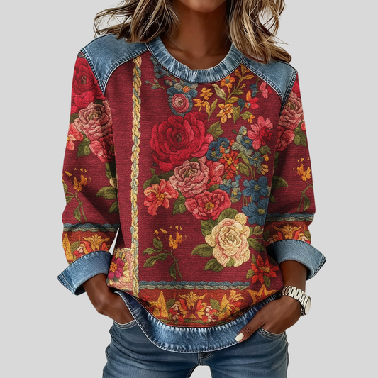 Tapestry Print Bordeaux Sweatshirt for Women Michèle