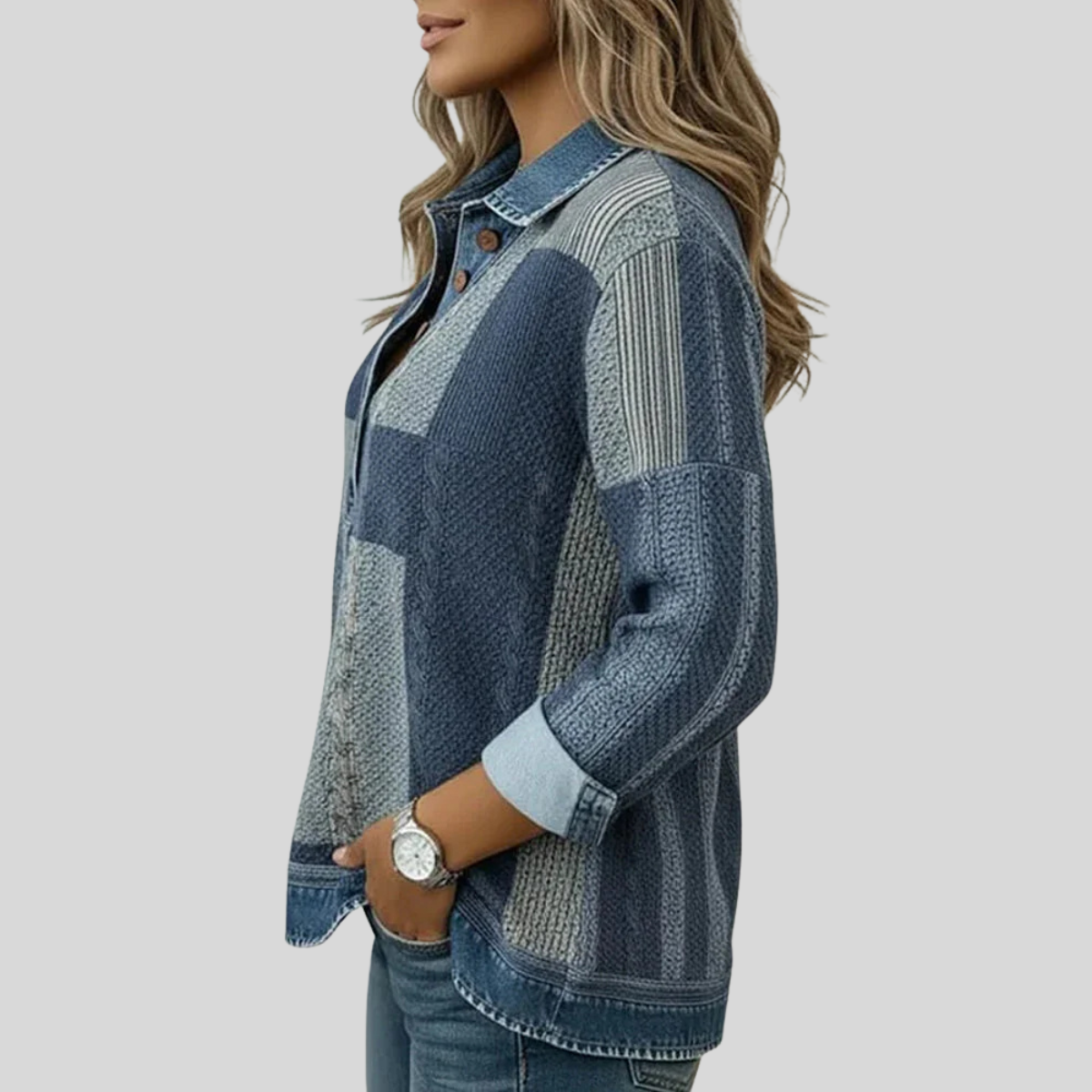 Women's Denim Effect Patchwork Jumper Sylvie