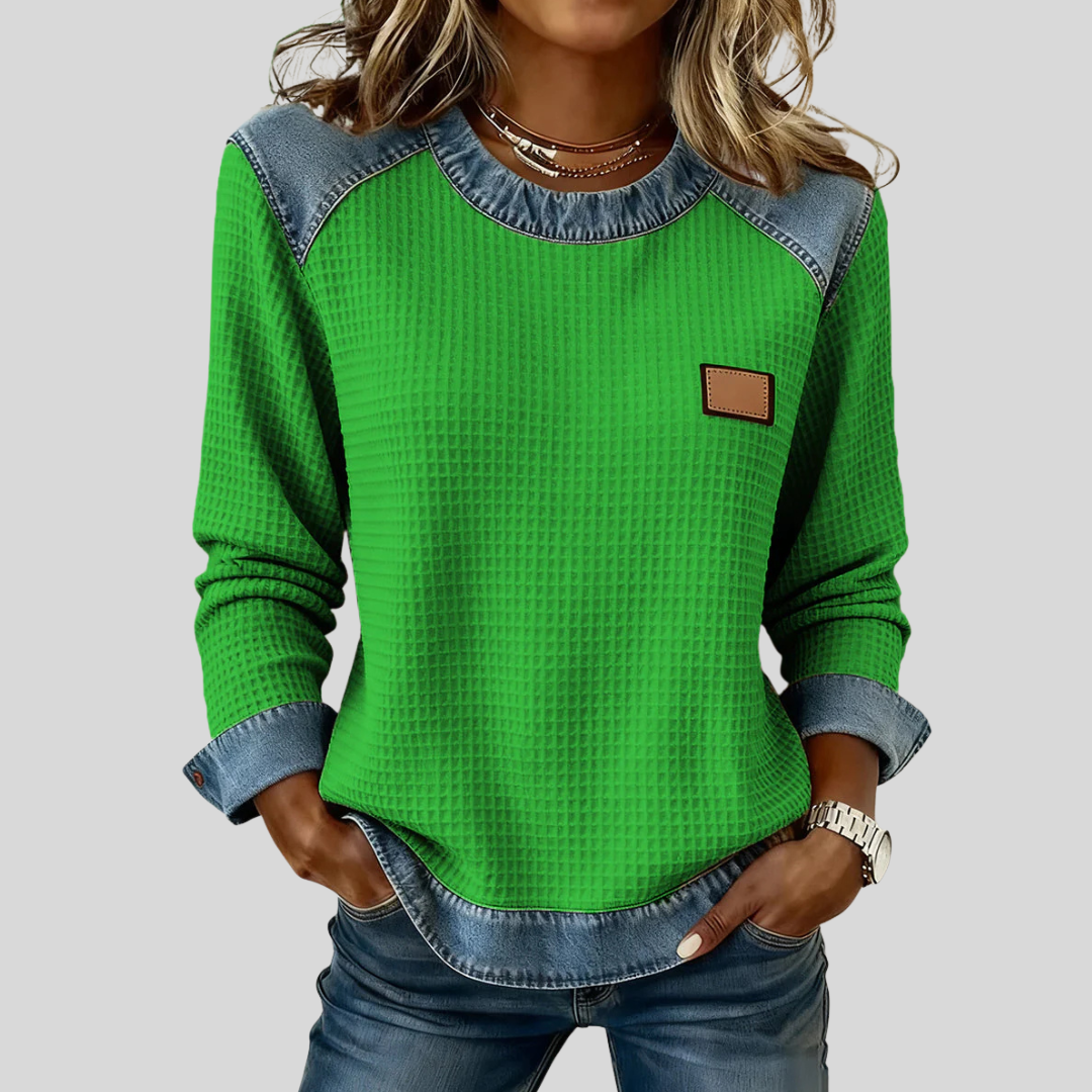 Waffle Sweat with Denim Effect for Women Amélie