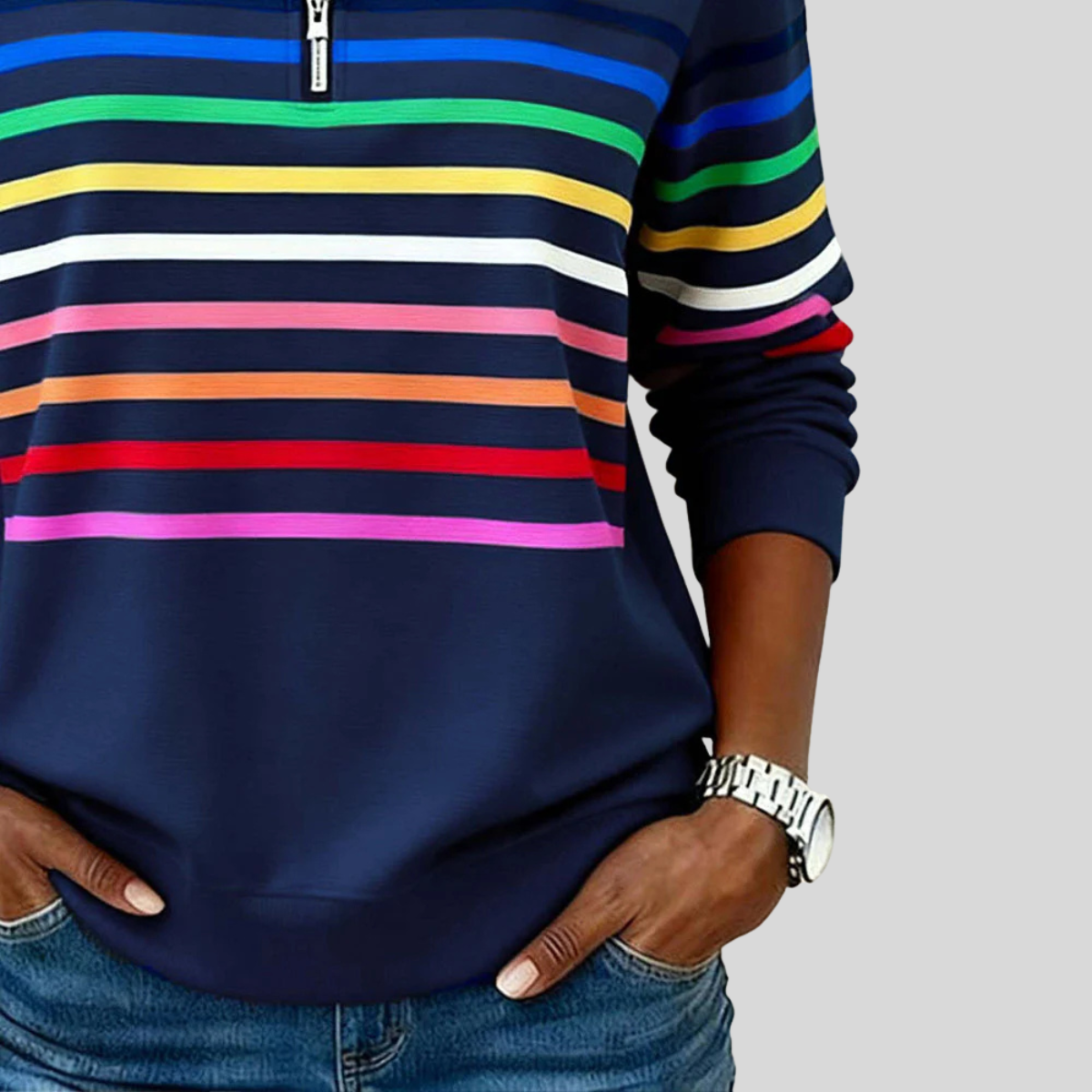 Women's Multicoloured Striped Zip Sweatshirt Nathalie