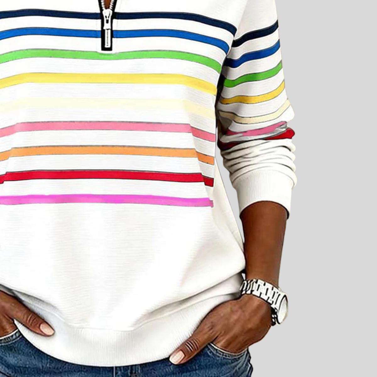 Women's Multicoloured Striped Zip Sweatshirt Nathalie