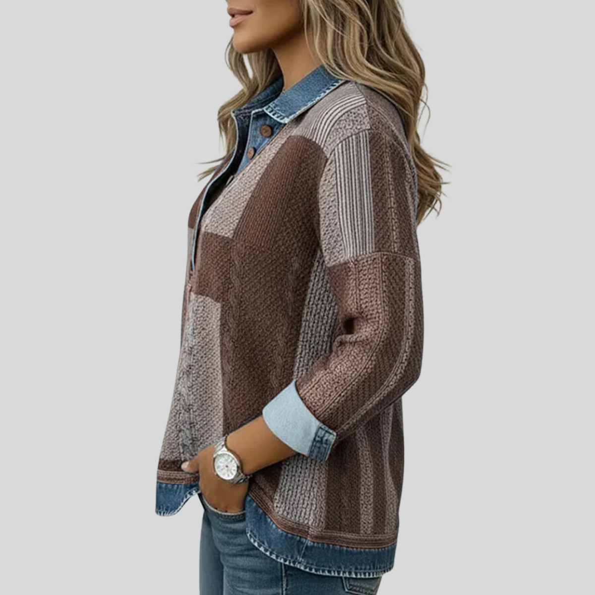 Women's Denim Effect Patchwork Jumper Sylvie