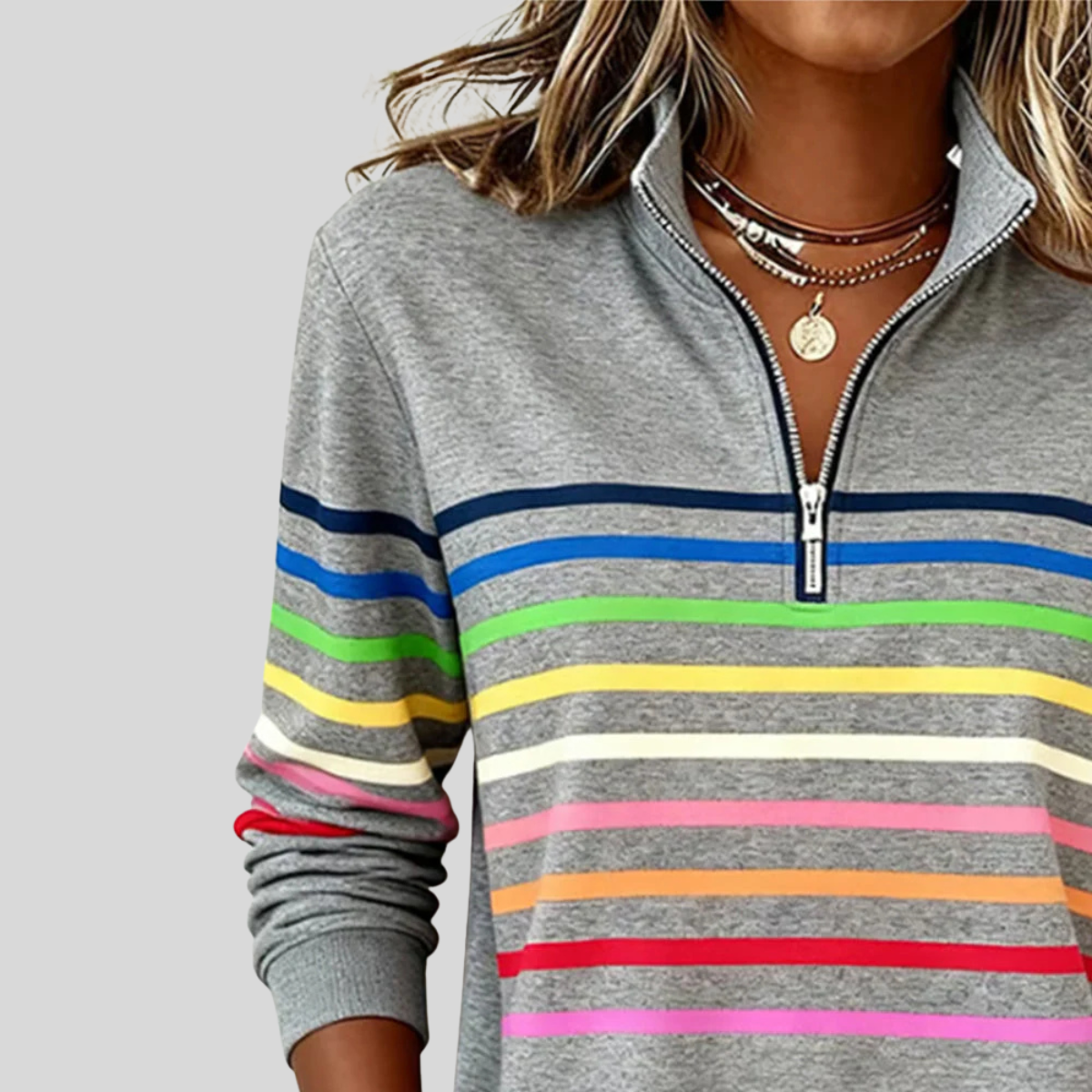 Women's Multicoloured Striped Zip Sweatshirt Nathalie
