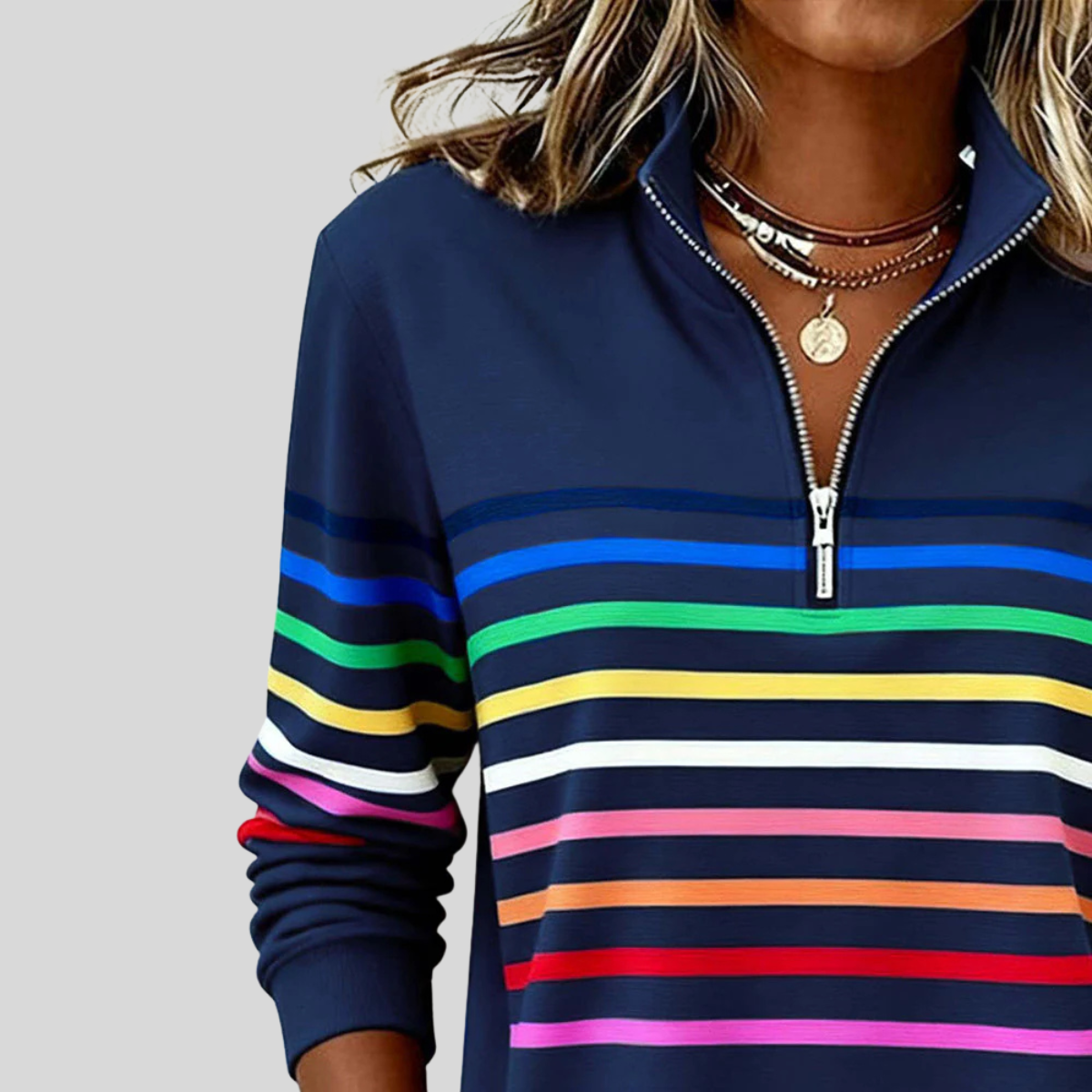 Women's Multicoloured Striped Zip Sweatshirt Nathalie