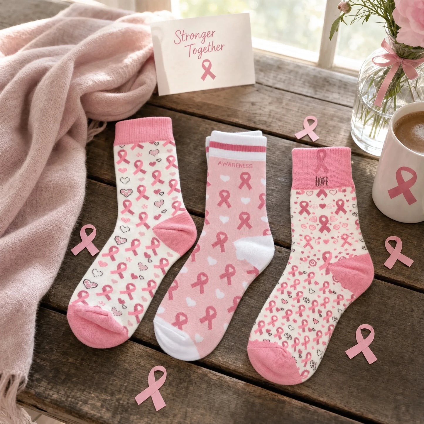 Pink Ribbon Socks (3 Pairs) | Together Against Breast Cancer