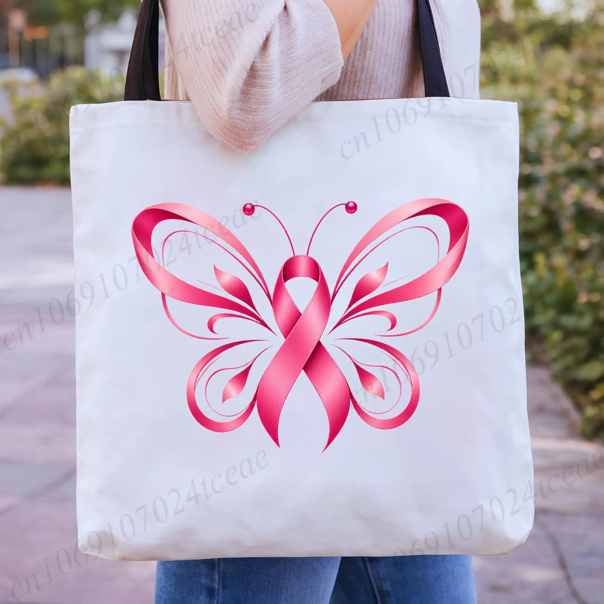 Pink Ribbon Witch Hat Canvas Tote Bag | Together Against Breast Cancer