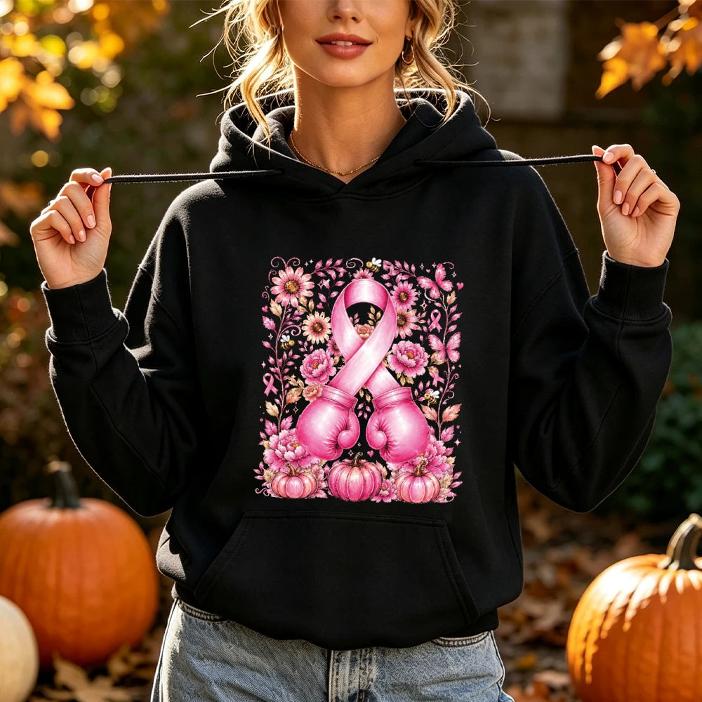 Pink Ribbon Boxing Gloves Hoodie | Together Against Breast Cancer