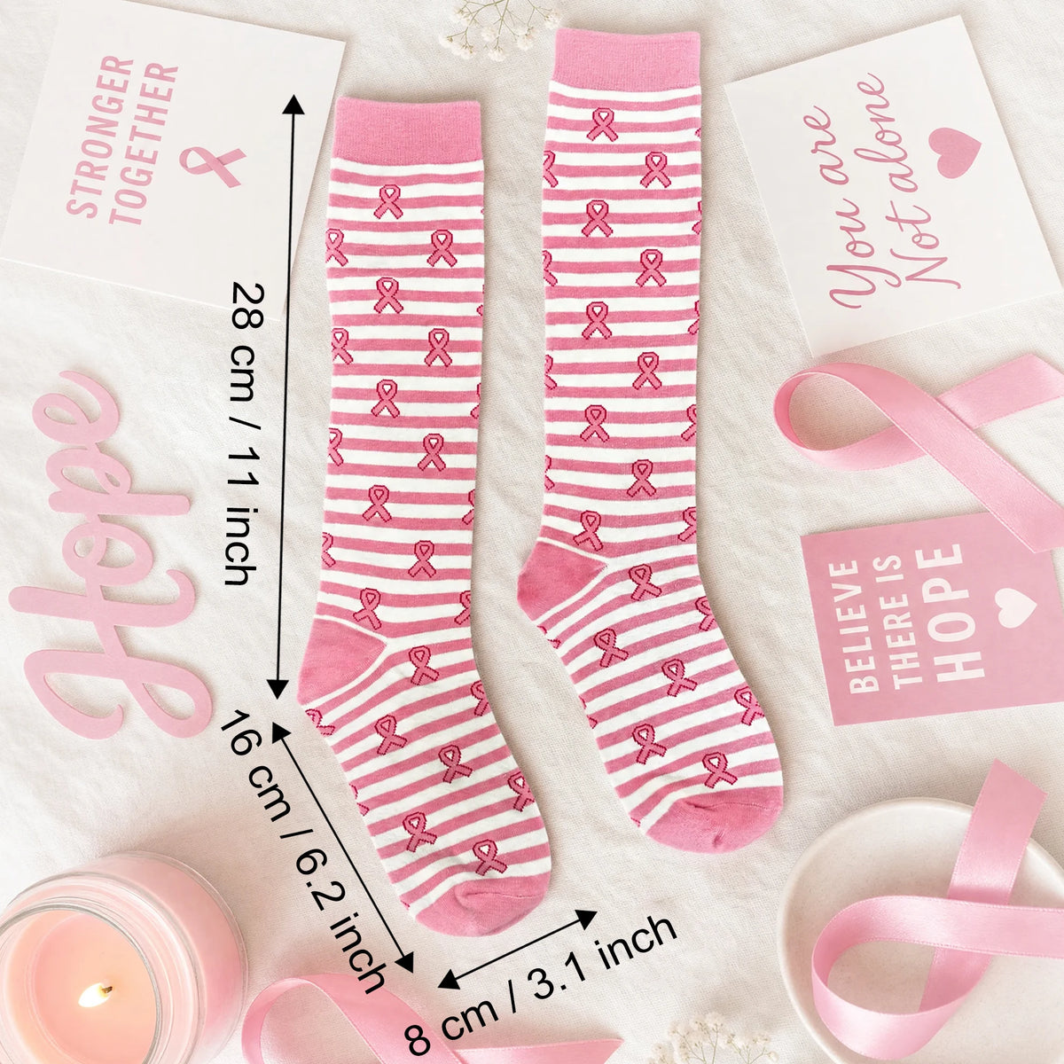Pink Ribbon Calf Socks (3 Pairs) | Together Against Breast Cancer