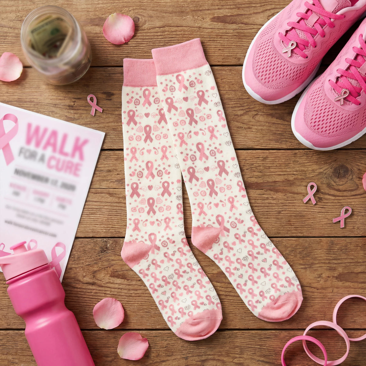 Pink Ribbon Calf Socks (3 Pairs) | Together Against Breast Cancer