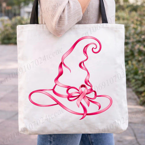 Pink Ribbon Witch Hat Canvas Tote Bag | Together Against Breast Cancer