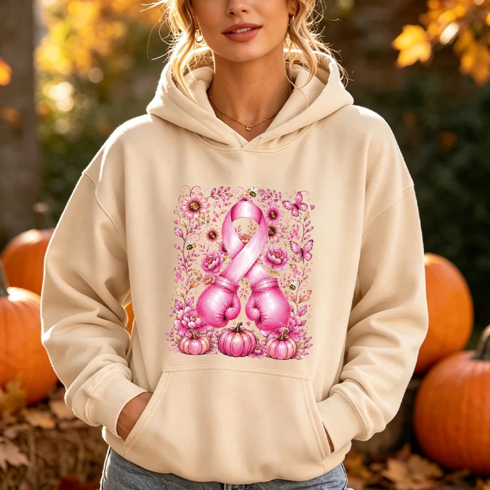 Pink Ribbon Boxing Gloves Hoodie | Together Against Breast Cancer