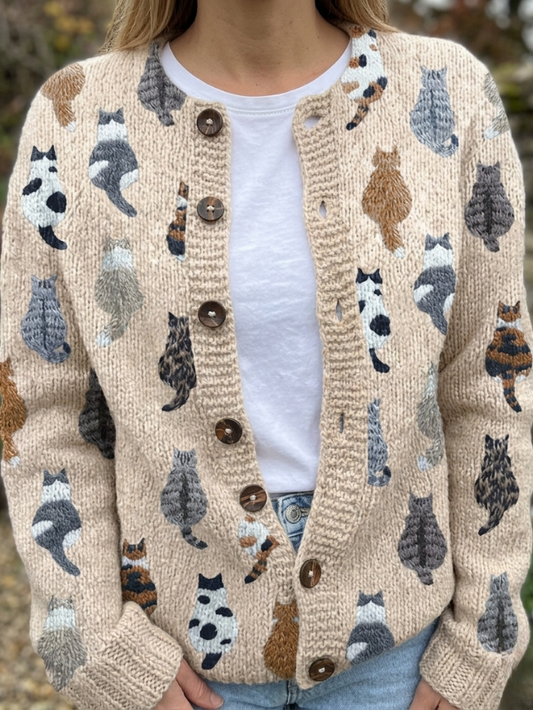 Marianne | Cosy Cat Print Cardigan