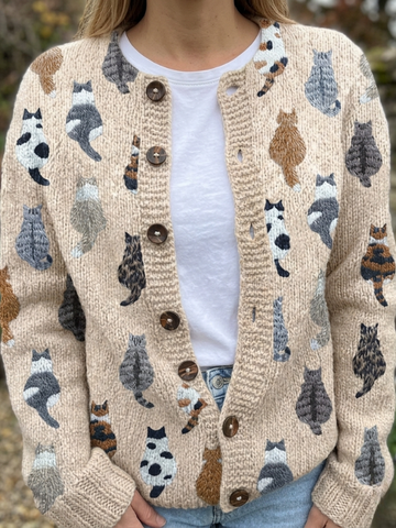 Marianne | Cosy Cat Print Cardigan